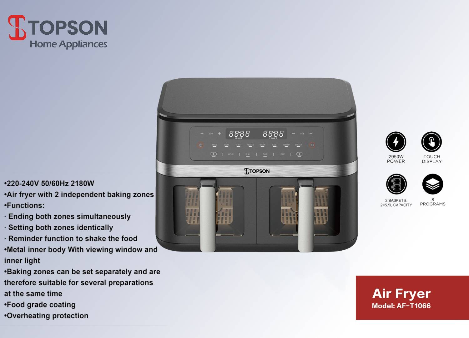 سرخکن بدون روغن دو سبدی تاپسون مدل AF‑T1066