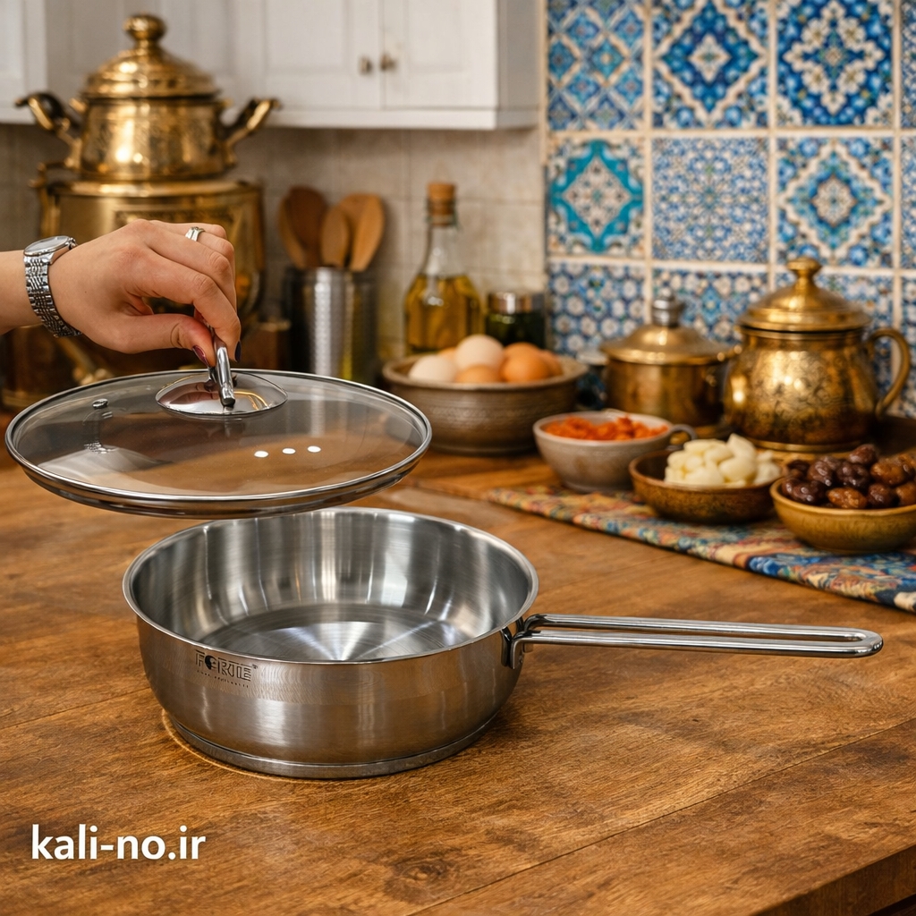 تابه استیل تک‌دسته طرح ترک فورته سایز ۲۴