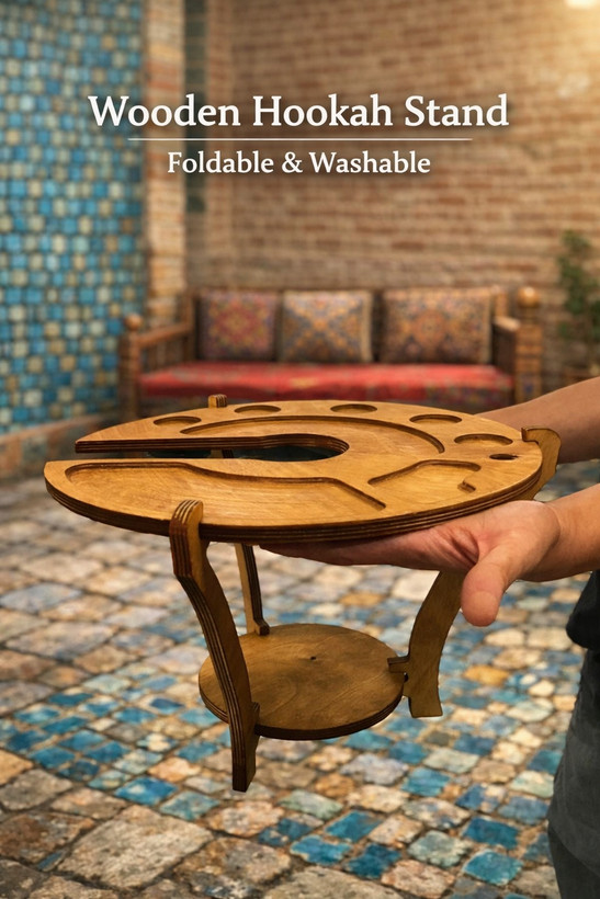 استند قلیان چوبی تاشو قابل شستشو و سینی مزه خوری