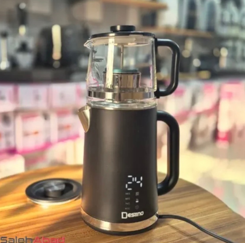 چای ساز برقی دیجیتال لمسی استیل دسینو مشکی 1.8 لیتری با قوری پیرکس 1 لیتری